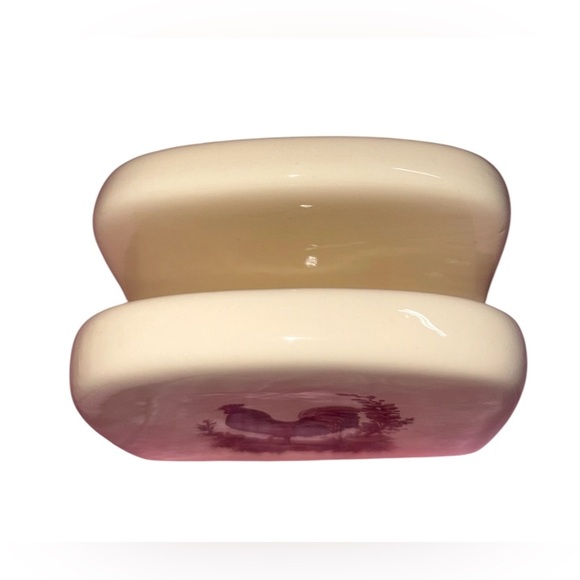 🔻Vintage🔻 NWOT, Gravy Sauce Boat & Napkin Holder Set, Beige & Burgundy 🐔 - Picture 7 of 13